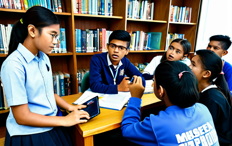 **

"A group of fully clothed Malaysian teenagers are participating in a media literacy workshop in a school library. They are attentively listening to a facilitator explaining how to identify fake news online. The scene is bright and engaging, emphasizing learning and critical thinking. safe for work, appropriate content, professional setting, modest attire, perfect anatomy, natural proportions, family-friendly."

**